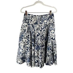Lauren Ralph Lauren Skirt Womens 2 Navy White Floral 100% Cotton A-line